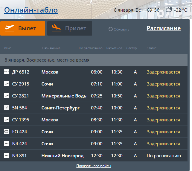 Табло вылетов жуковский