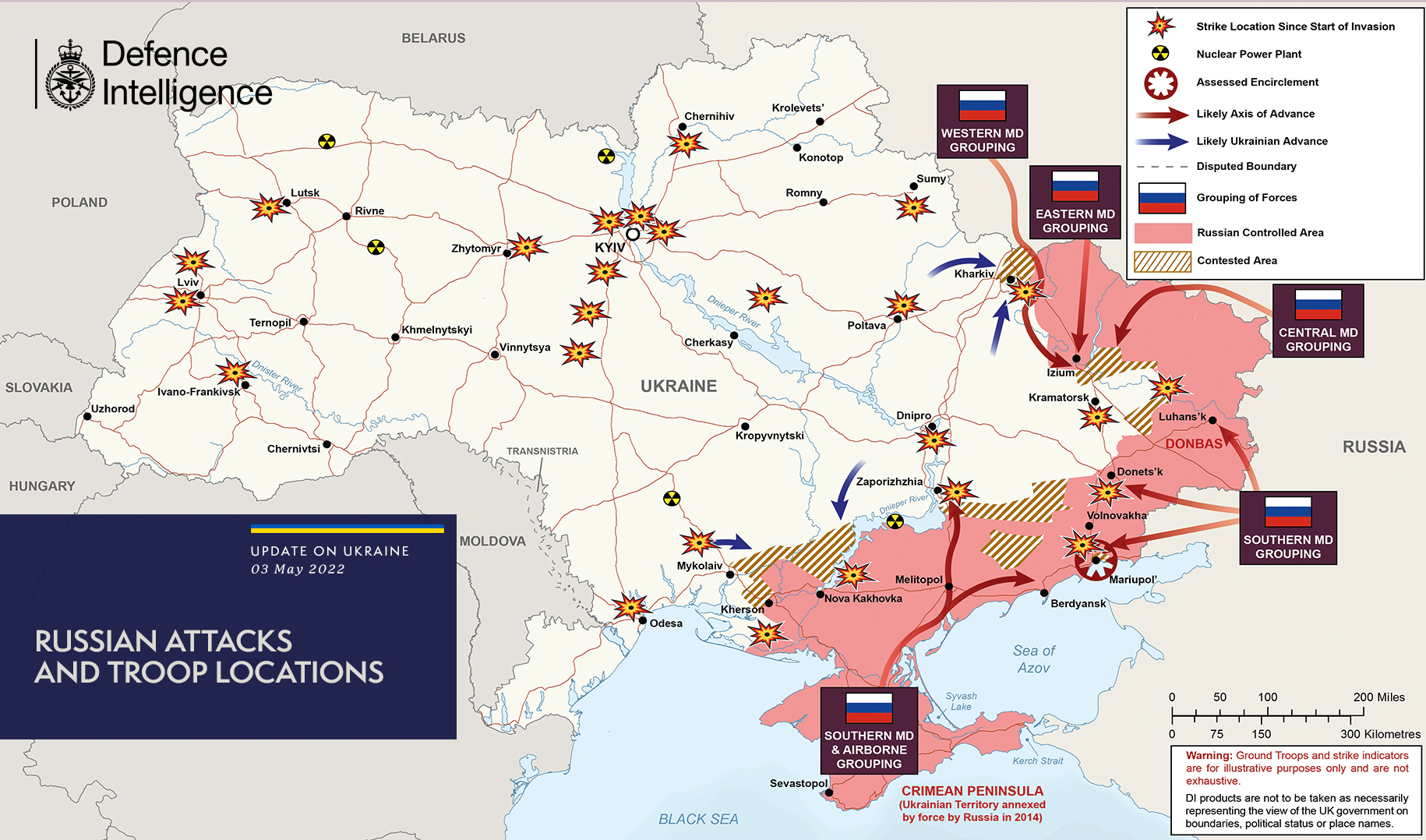 Карта бойових дій в Україні 03.05.2022 від британської розвідки - Телеграф