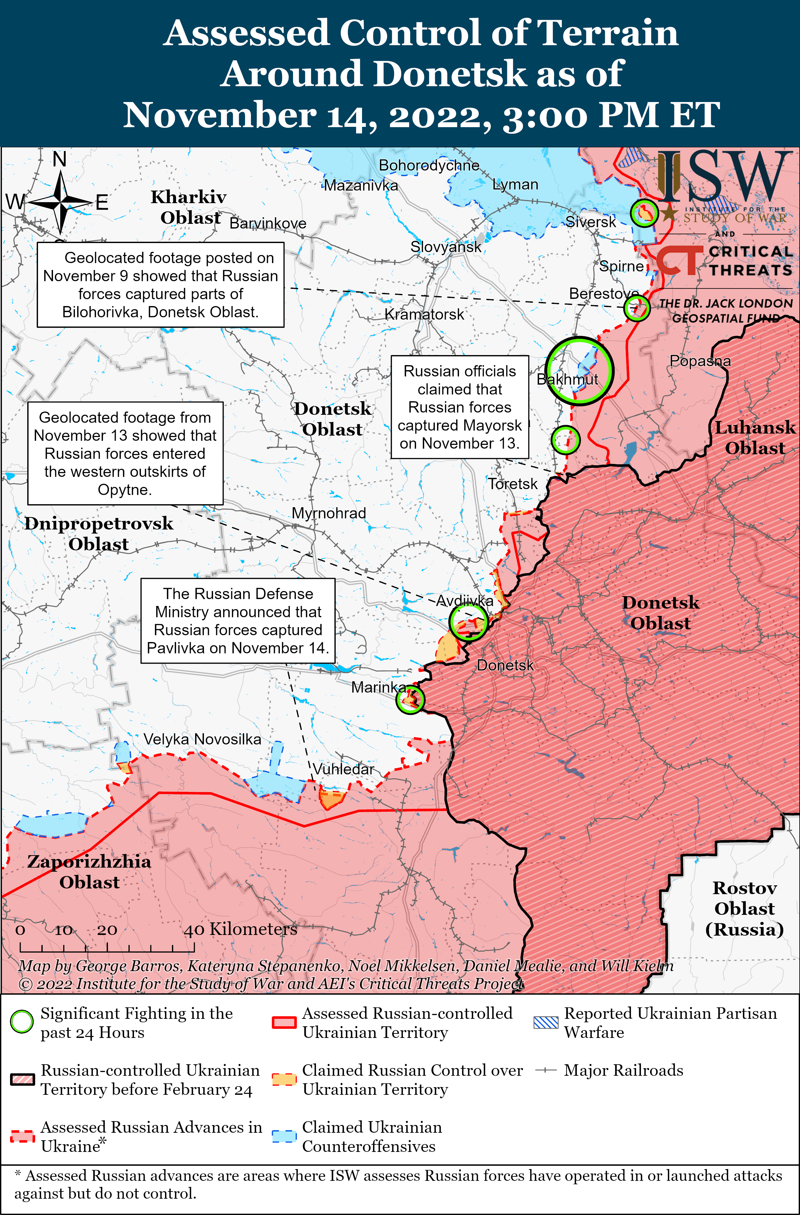 Карта боевых действий в Украине 15.11 - россияне усиленно атакуют в Донецкой  области - Телеграф