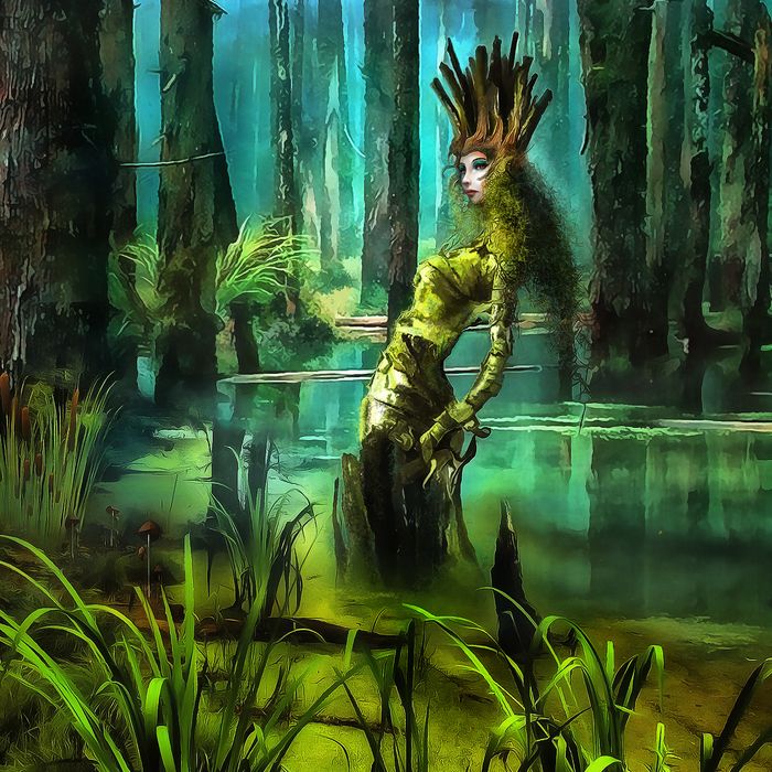 Девушка у лесного болота