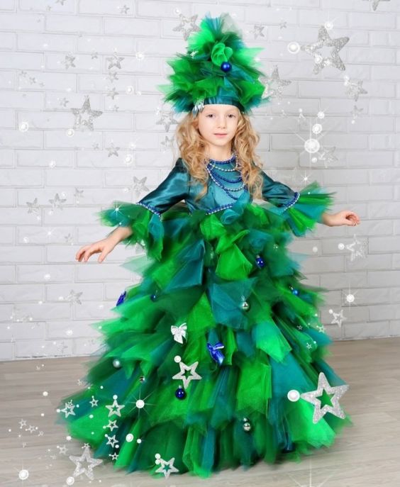 Детский карнавальный костюм. Платье новогодней Елочки