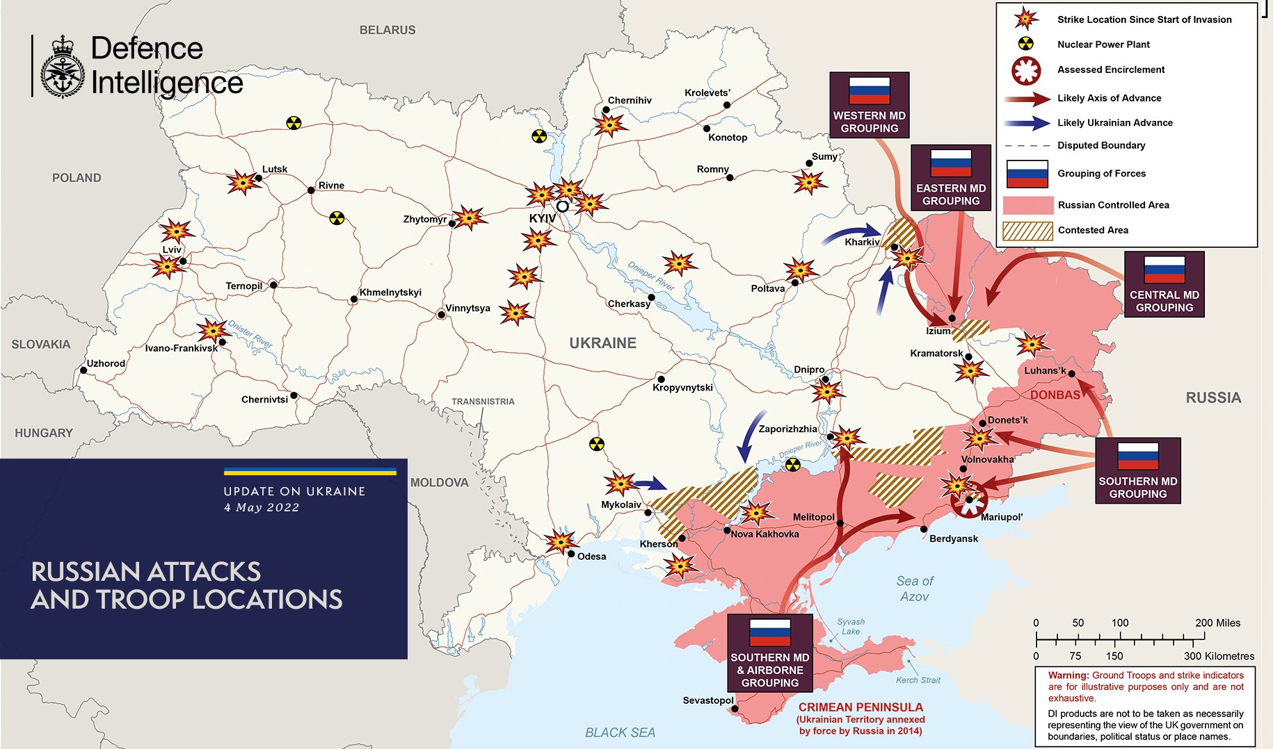 Карта боевых действий в Украине 04.05.2022 от британской разведки - Телеграф