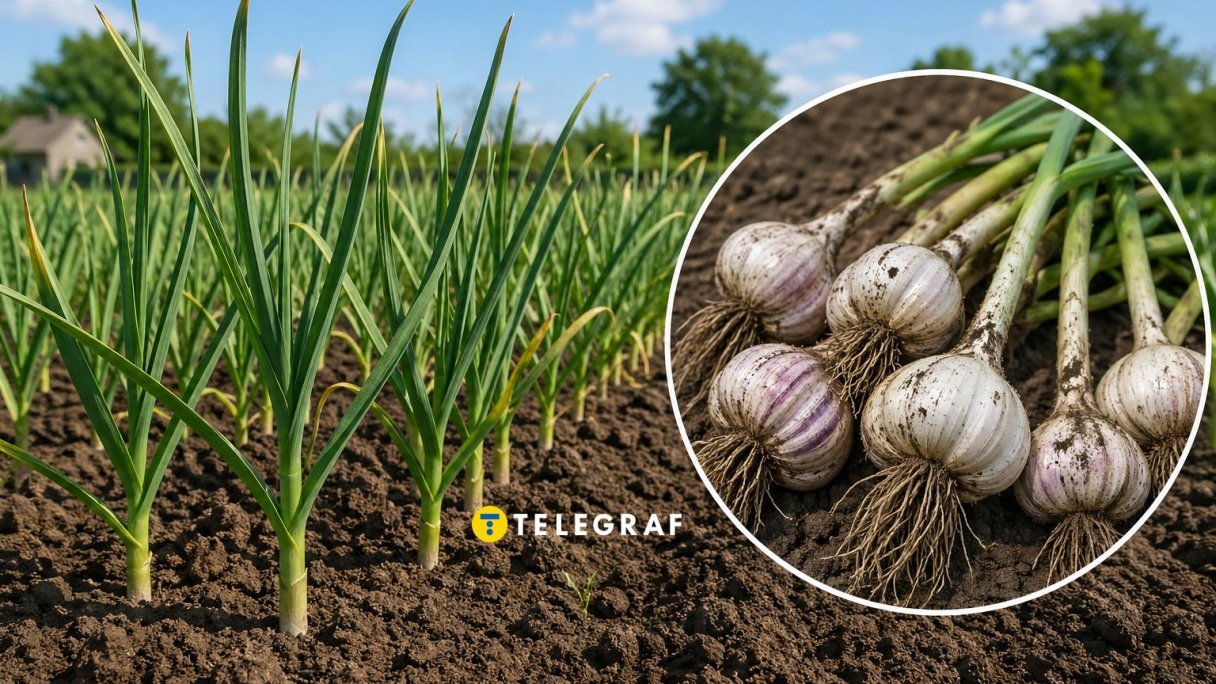 Озимый чеснок на грядке