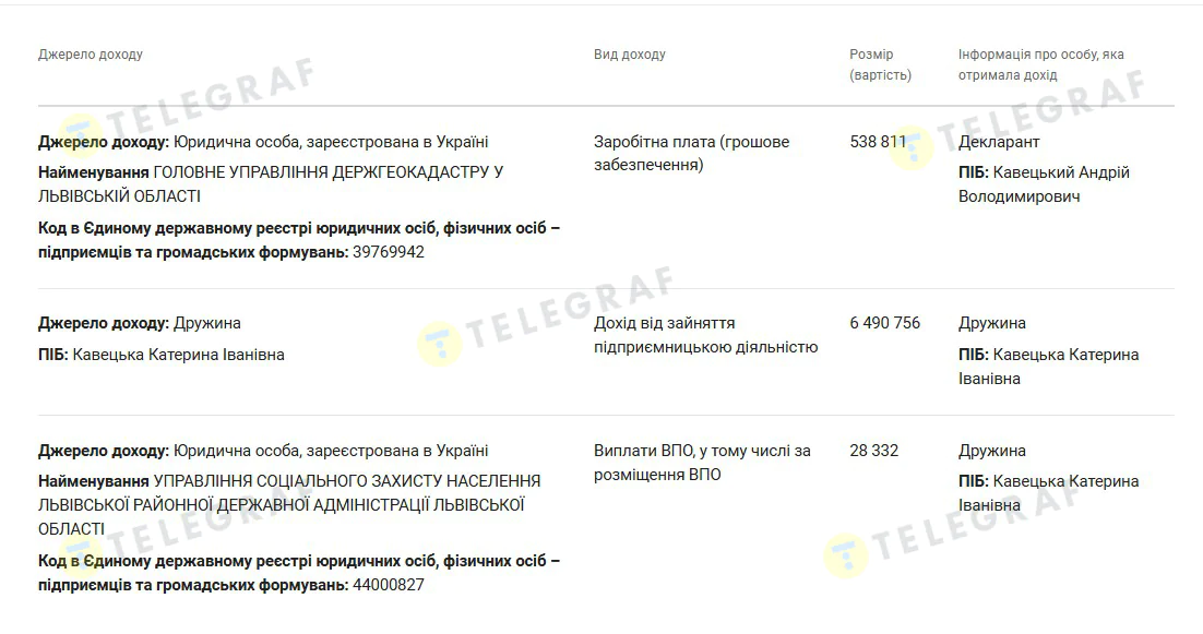 Андрей Кавецкий, Львовщина, доходы, декларация Андрея Кавецкого