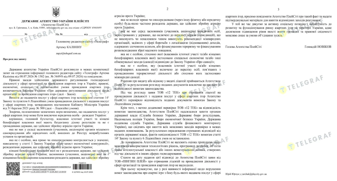 ПлейСити, Телеграф