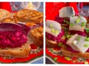 Мини-бутерброды со свеклой и селедкой