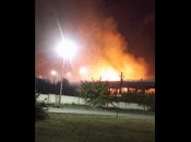 После удара горит местная нефтебаза