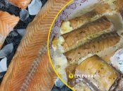 Рулетики з обрізі червоної риби з броколі та сиром