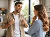 Чоловік розповідає щось жінці