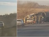 Пропагандисты умалчивают, что грузовик был военным, но на его боку можно рассмотреть оккупационный символ "V"