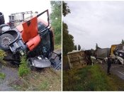 Один из грузовиков  слетел в кювет