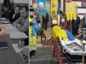 Ліворуч - священник Віталій Дуров, праворуч - відспівування Героя