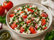 Салат с овощами и зернистым сыром