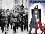 Франсиско Франко (на фото в центре). На карикатуре изображены генералиссимус и его сторонники