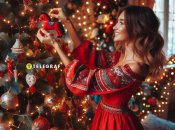 Дівчина прикрашає ялинку