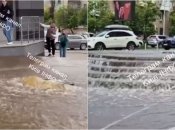 Вода біжить вулицею через прорив