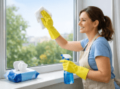 Жінка миє вікно