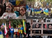 Украинцы вышли на улицы разных городов в 11 странах, чтобы напомнить о казни военнопленных в Еленовке. Фотоколлаж "Телеграфа".