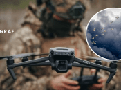 Військовий з дроном та дим після вибуху