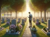 Мужчина с телефоном на кладбище