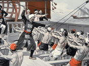 Мы видим реконструкцию древнегреческой трирремы — военного корабля с рядами весел, приводящих в действие рабы-гребцы.