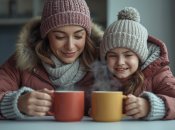 Жінка з дитиною п’ють чай