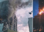 Пожар приходится тушить из строительных кранов