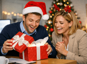 Девушка дарит подарок своему коллеге