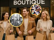 Люди выходят из бутика с покупками