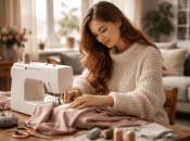 Девушка шьет