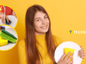 Девушка с тарелкой и мытье посуды