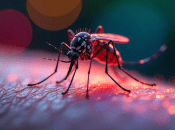 Макрофотографія комара на людській шкірі - візуалізація штучного інтелекту