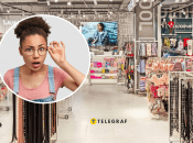 Удивленная женщина и магазин одежды