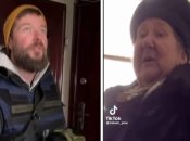 Ліворуч - волонтер, праворуч - бабуся