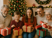 Сім'я розпаковує подарунки