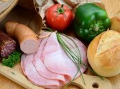 Мясо и колбаса, фрукты и овощи