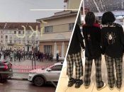 Слева – толпа в Ивано-Франковске, справа – представители "ЧВК Редан"