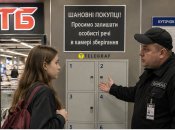 Охранник просит девушку оставить свои вещи в камере хранения