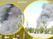 После атаки на Киевщину в небо поднимается столб дыма