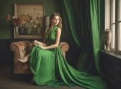 Зеленое платье выглядит великолепно