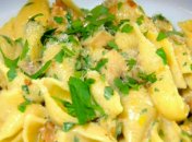 Макароны с панчеттой и грибами