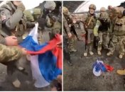 Сожжение российского флага после освобождения Гостомеля