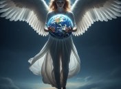 Дівчина, яка в образі ангела тримає світ