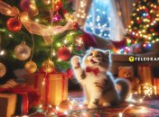 Кот играет с игрушкой