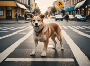 Собака посреди дороги