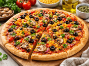 Постная пицца с грибами, перцем и кукурузой