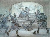 Бой за Львовский железнодорожный вокзал, ноябрь 1918 года. Рисунок украинского художника Леонида Перфецкого