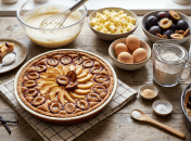 Шарлотка с яблоком и сливами