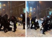 Драка происходила на скользком тротуаре