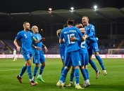 Сборная Исландии празднует гол в ворота команды Израиля